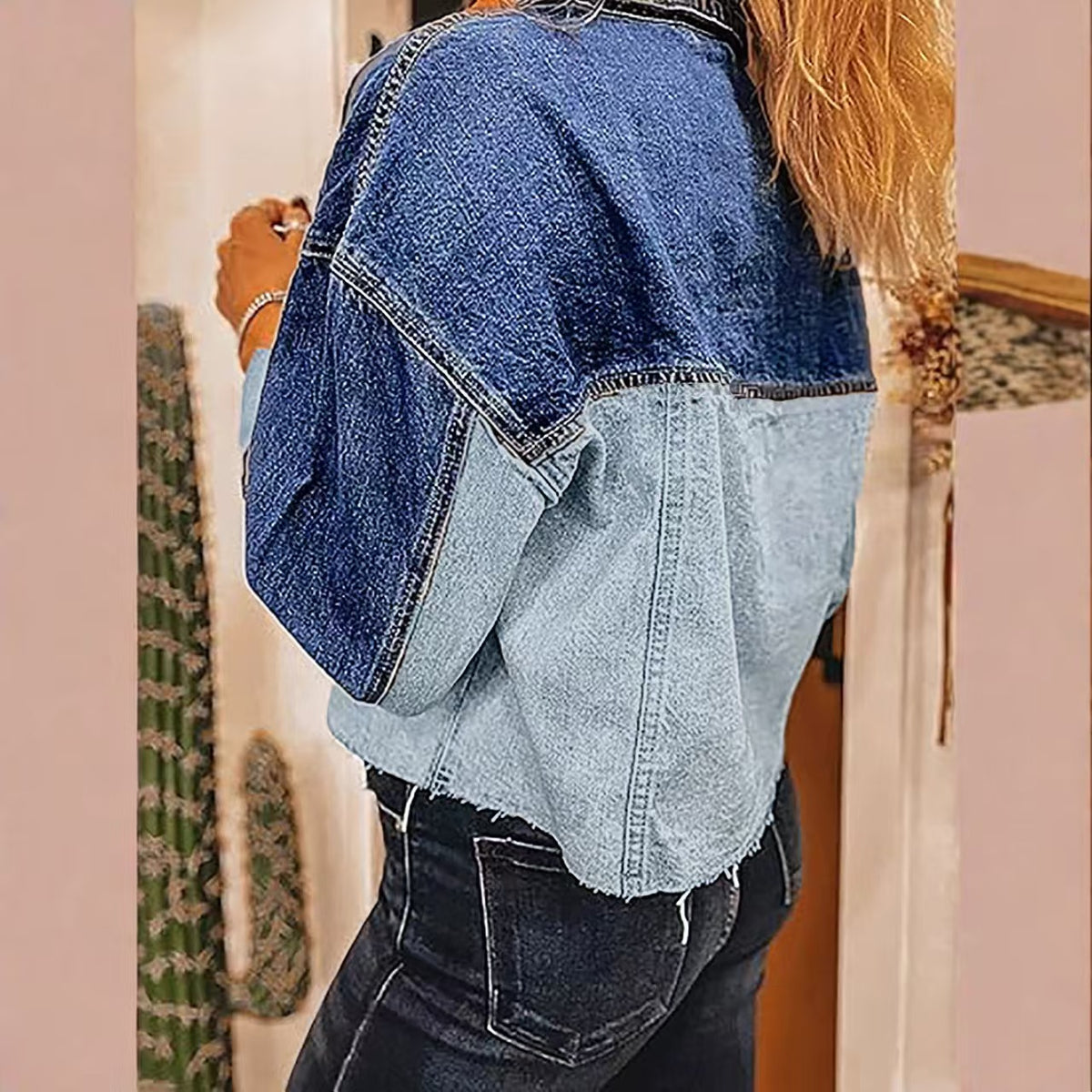 Loose casual denim jacket with short and long sleeves E1439