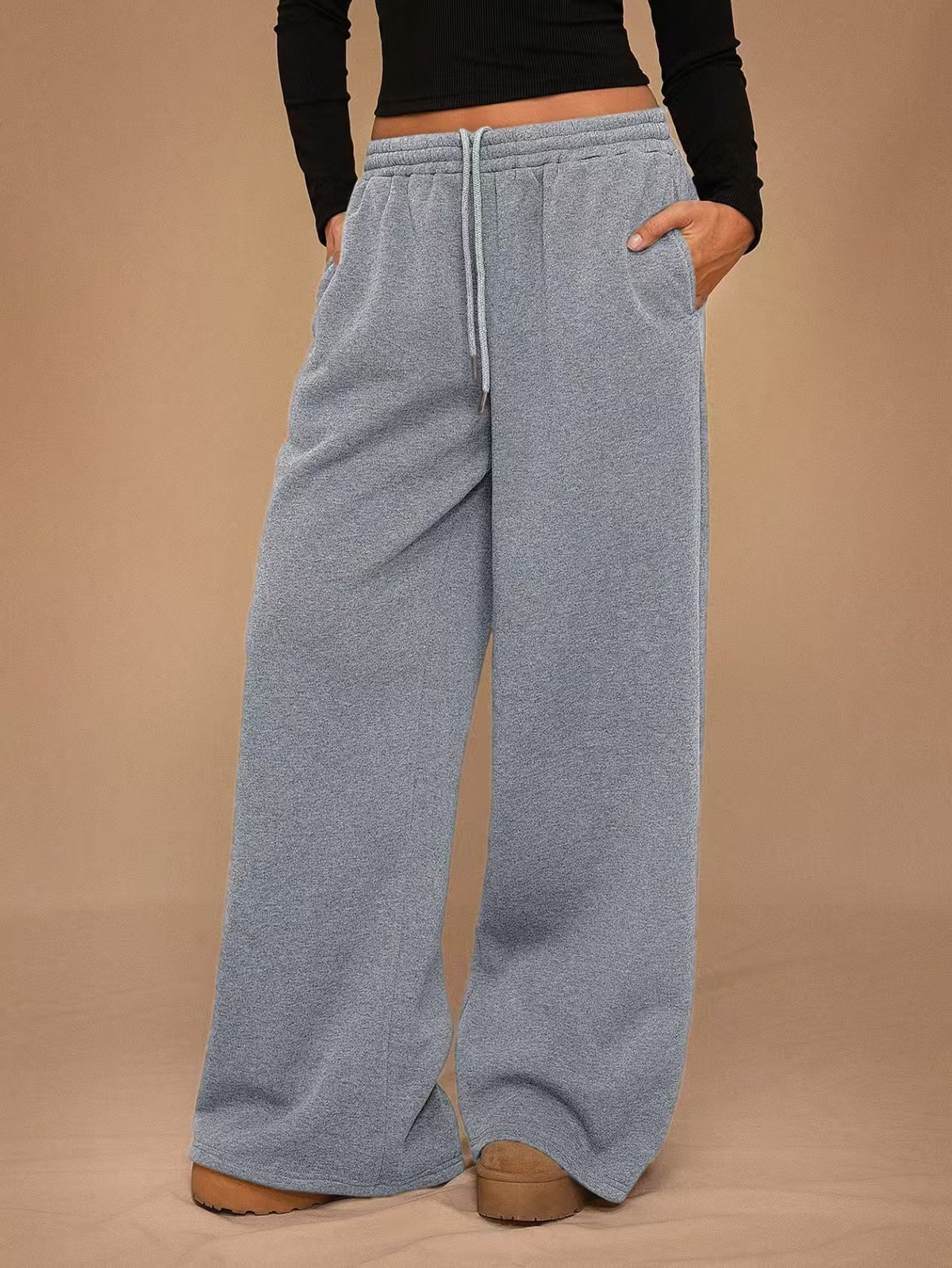 Wide leg loose solid color pants E1405