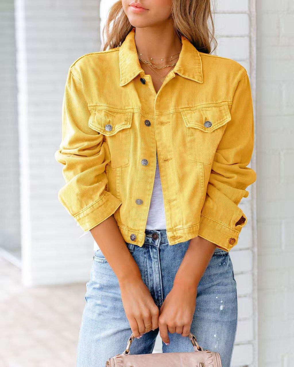 Popular denim jacket with long sleeves   E300