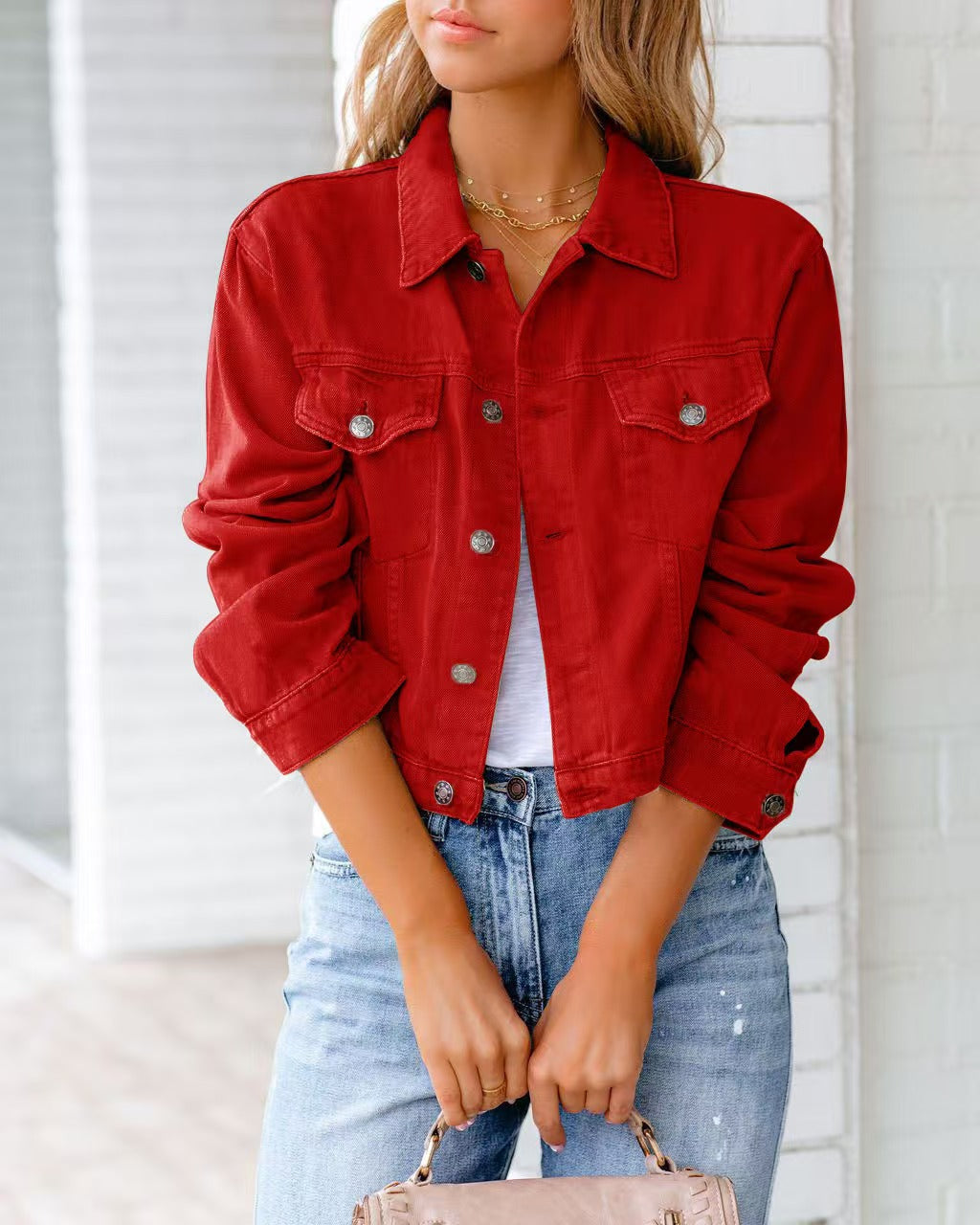 Popular denim jacket with long sleeves   E300