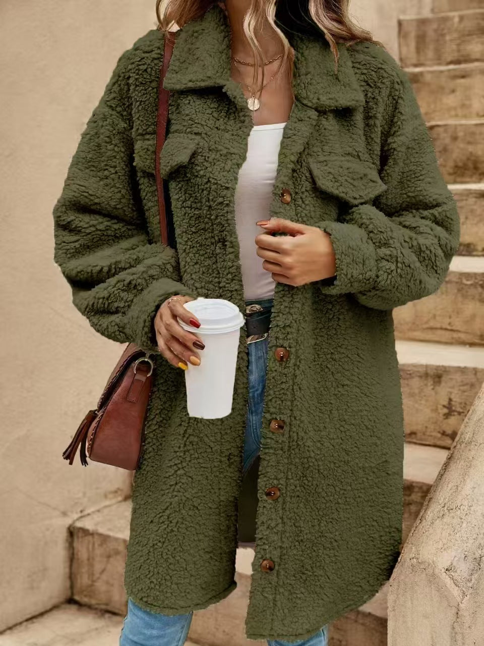 Popular loose plush coat long coat  E362