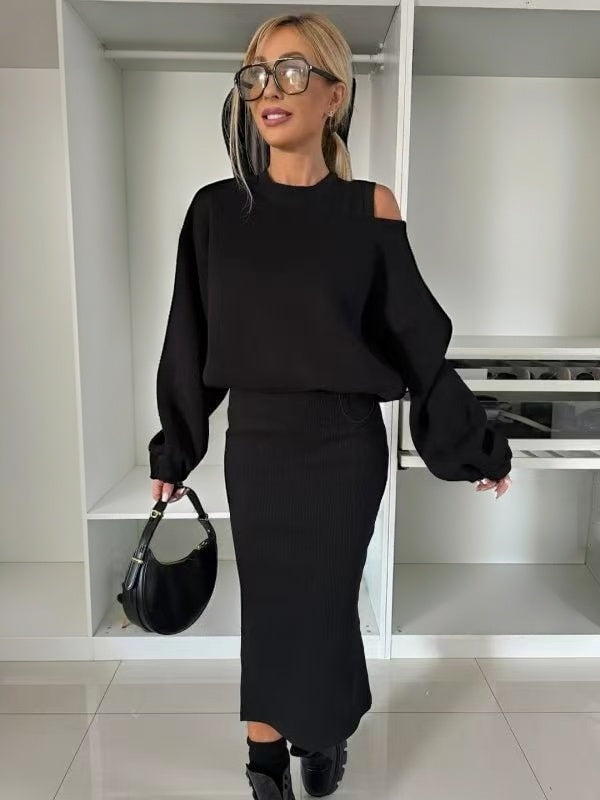 Short casual loose hoodie long skirt set E450