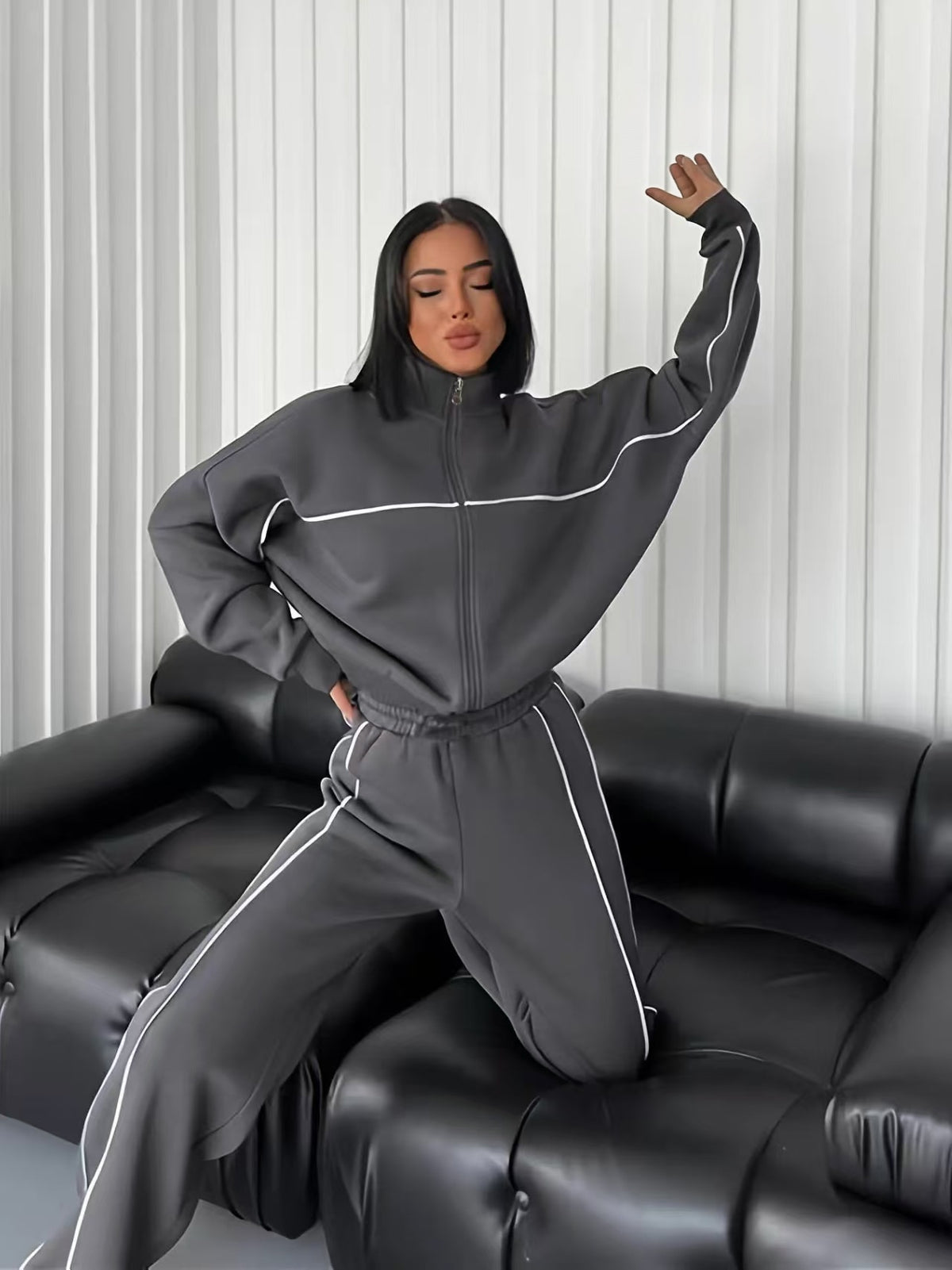 Solid color loose and simple sports and leisure set   E248