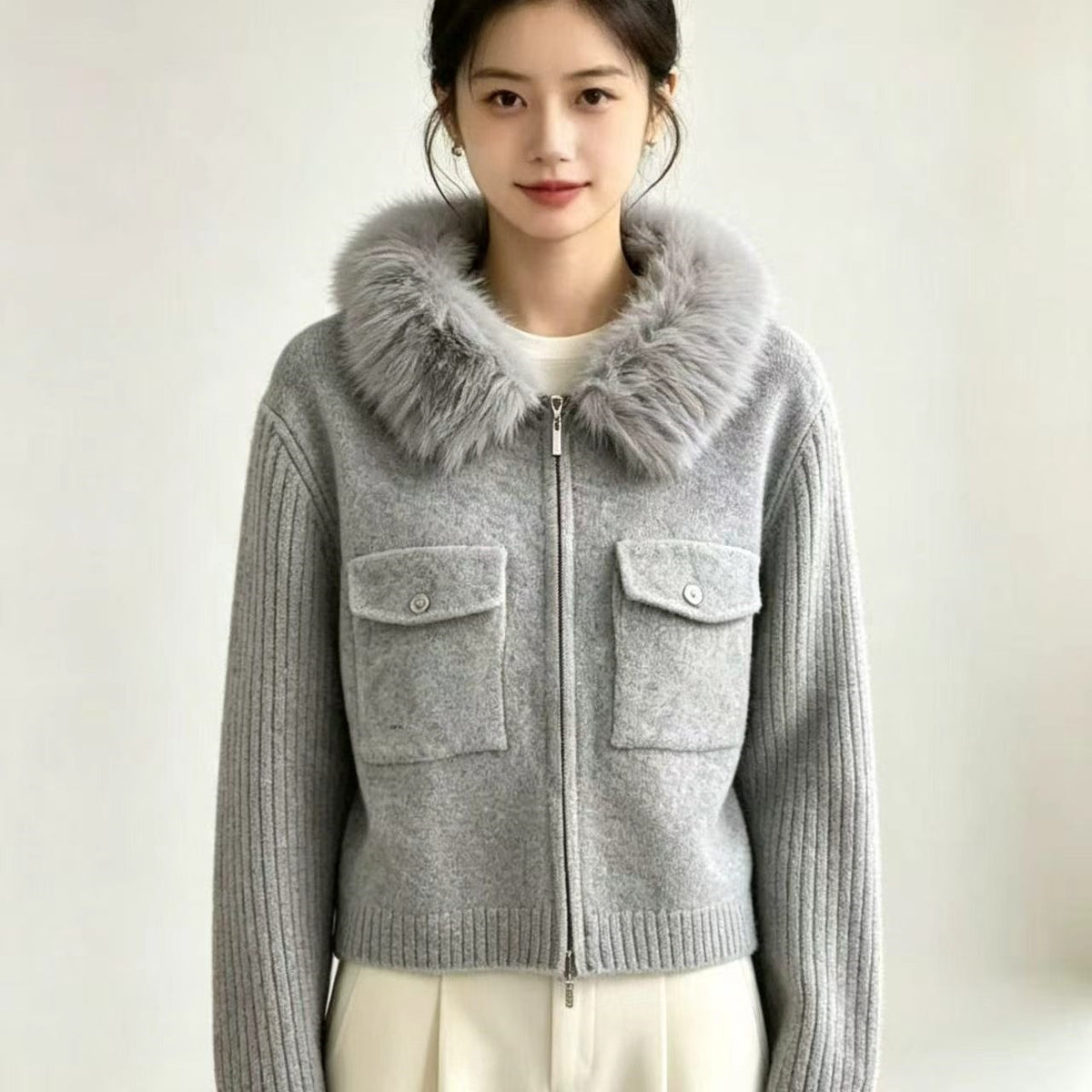High end stand up collar knitted cardigan    E1486