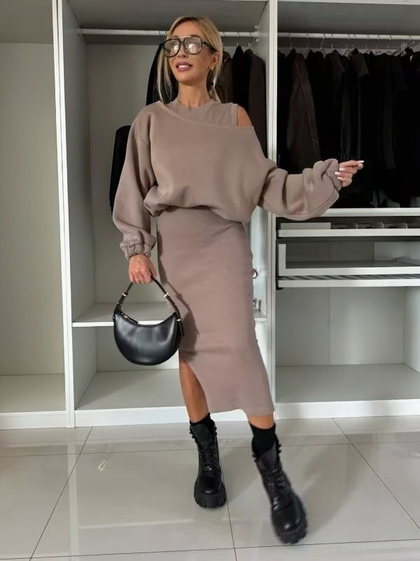 Short casual loose hoodie long skirt set E450