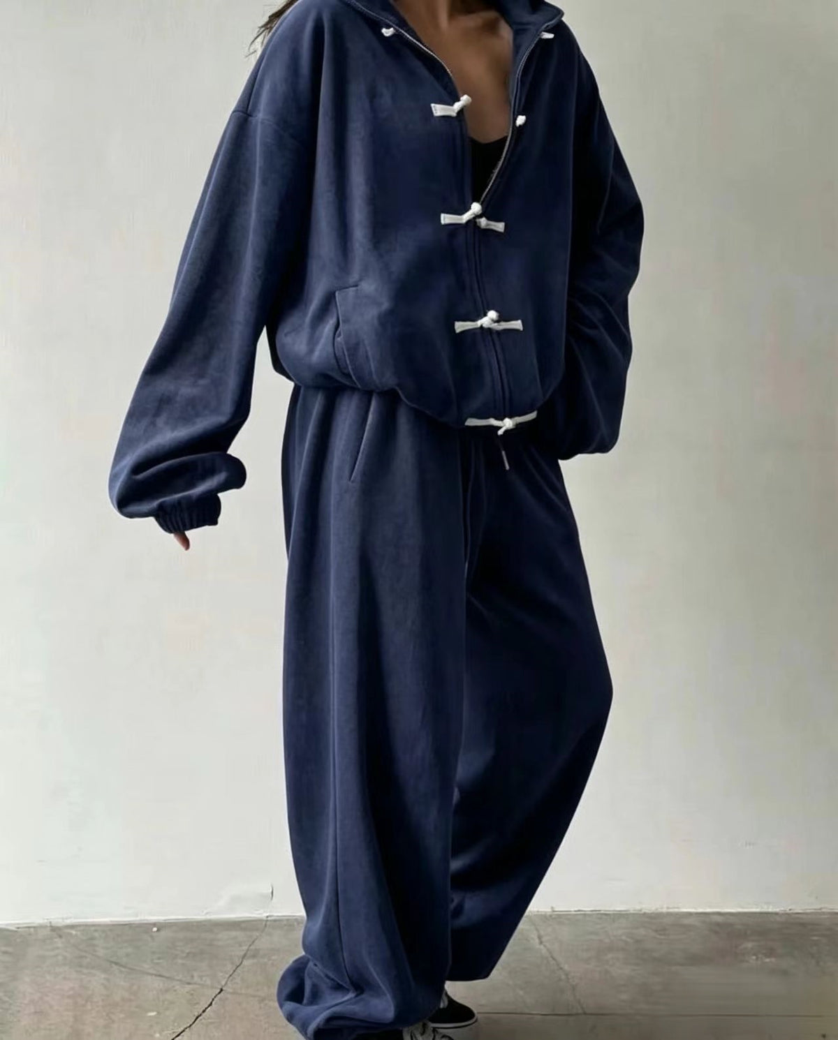 Striped buckle casual wide leg sports pants set  E1450
