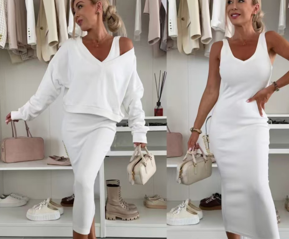 Popular long sleeved hoodie and long skirt set  E203