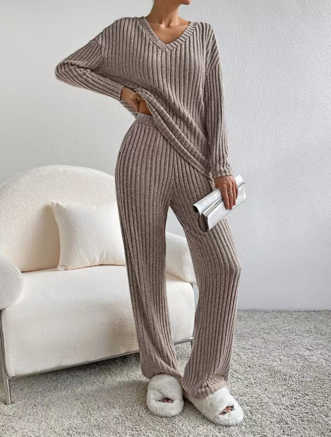 Knitted two-piece straight leg pants with loose fit E1464