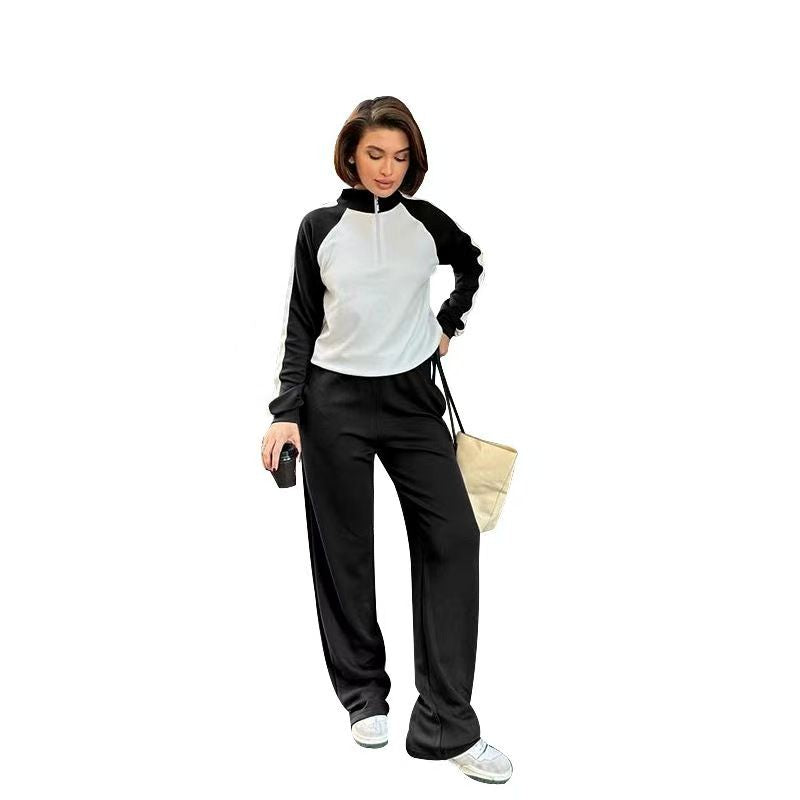 Color blocked long sleeved zipper hoodie  set   E770