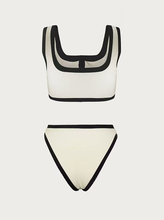 Black and white minimalist split swimsuit bikini E995