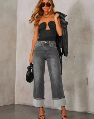 High waisted wide leg loose jean   E745