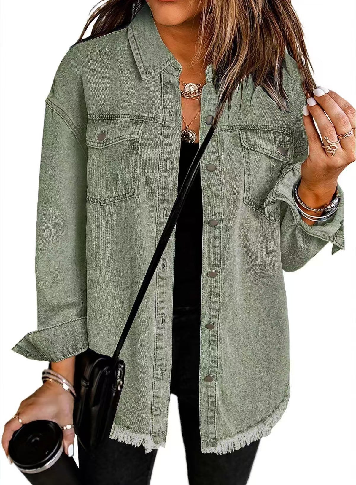 Coat button worn hem jacket  E610