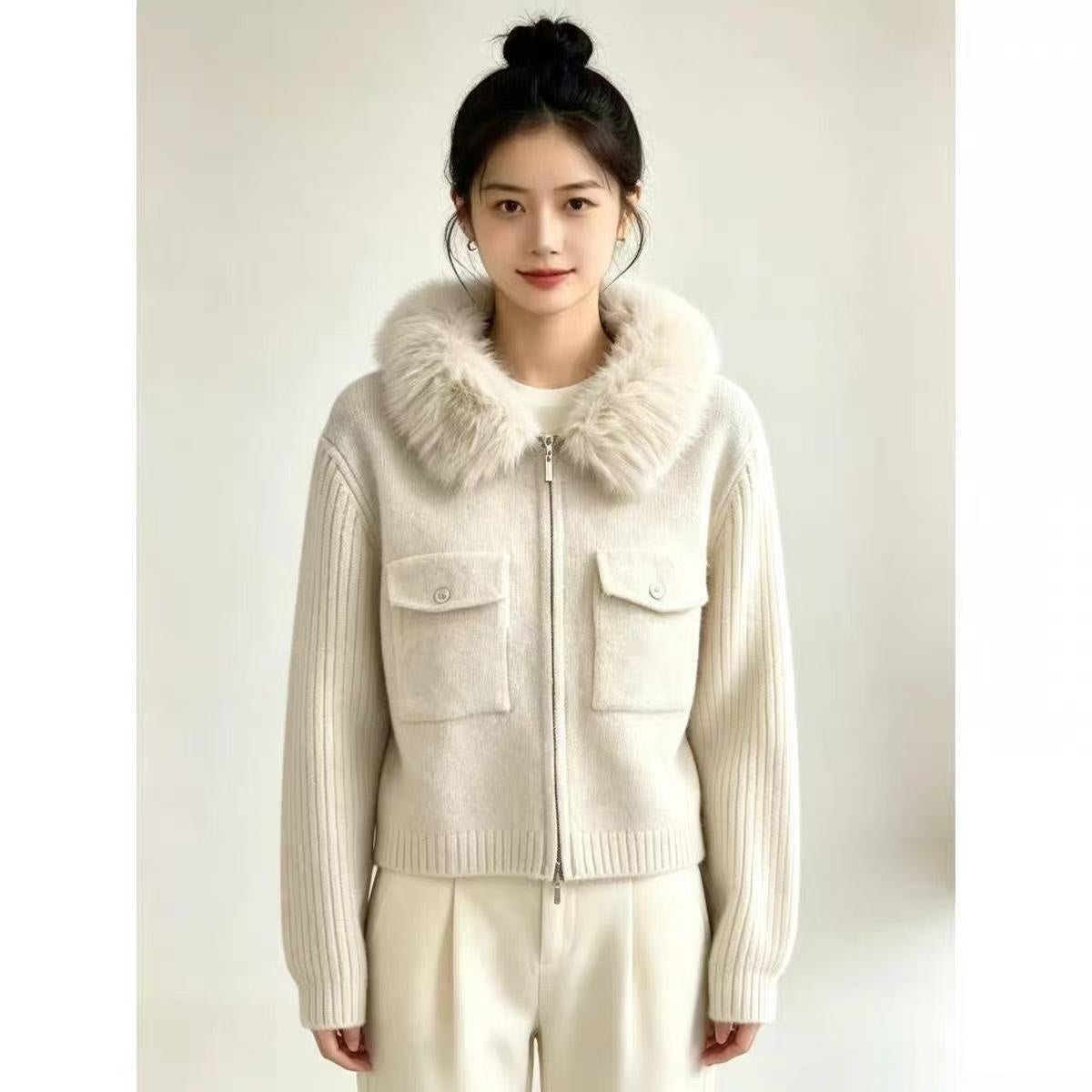 High end stand up collar knitted cardigan    E1486