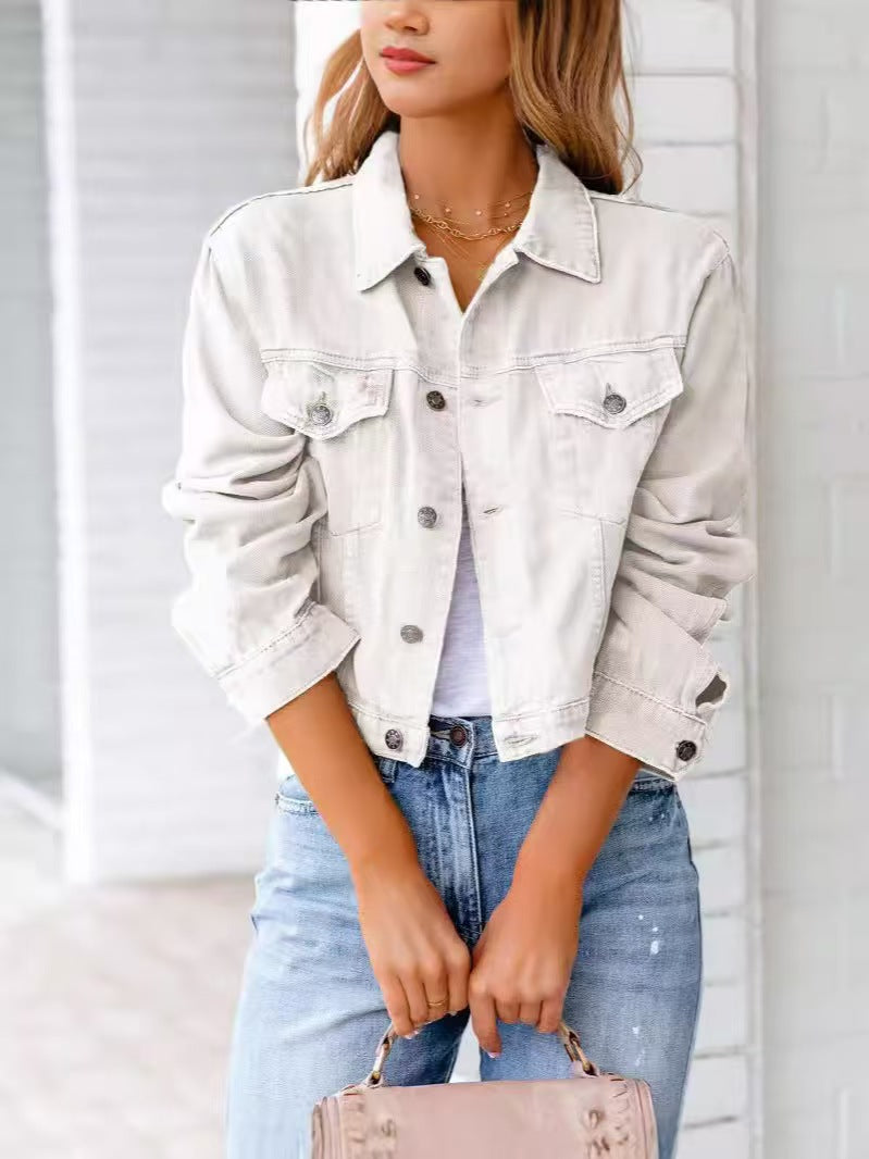 Popular denim jacket with long sleeves   E300