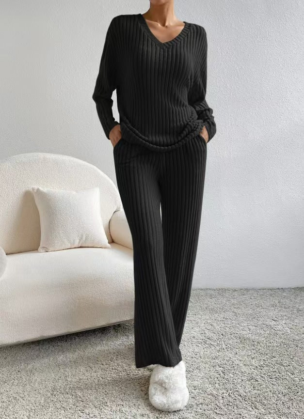 Knitted two-piece straight leg pants with loose fit E1464