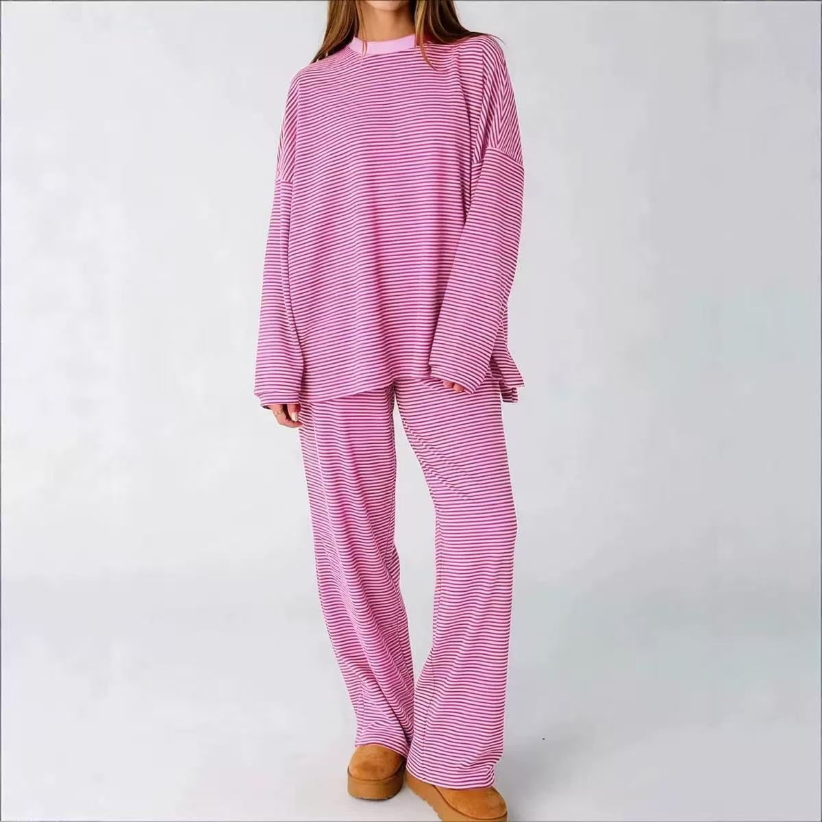 Striped loose casual long sleeved set   E1473