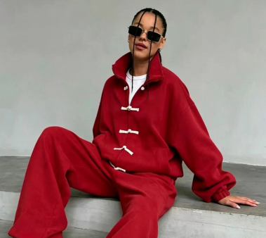 Striped buckle casual wide leg sports pants set  E1450
