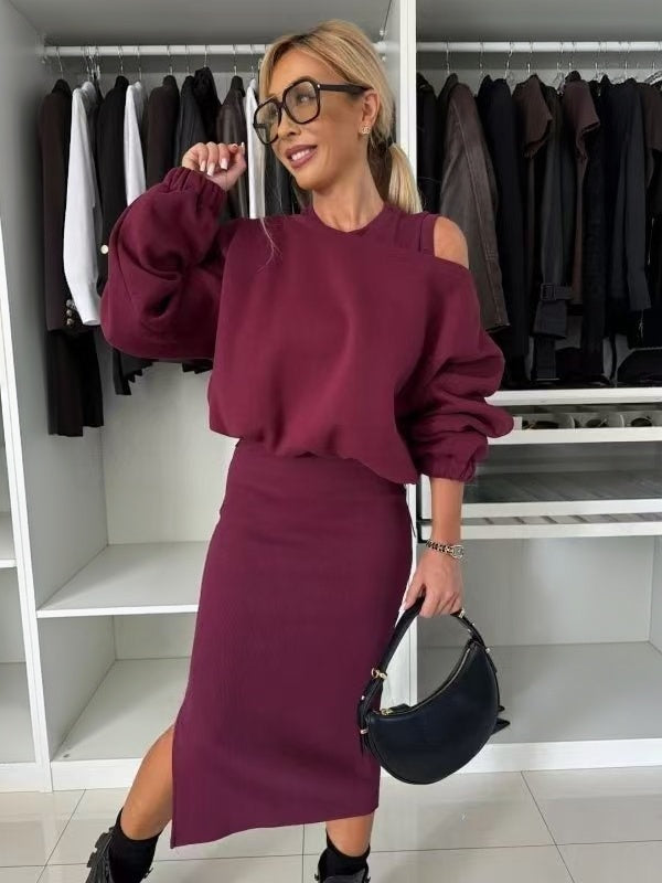 Short casual loose hoodie long skirt set E450