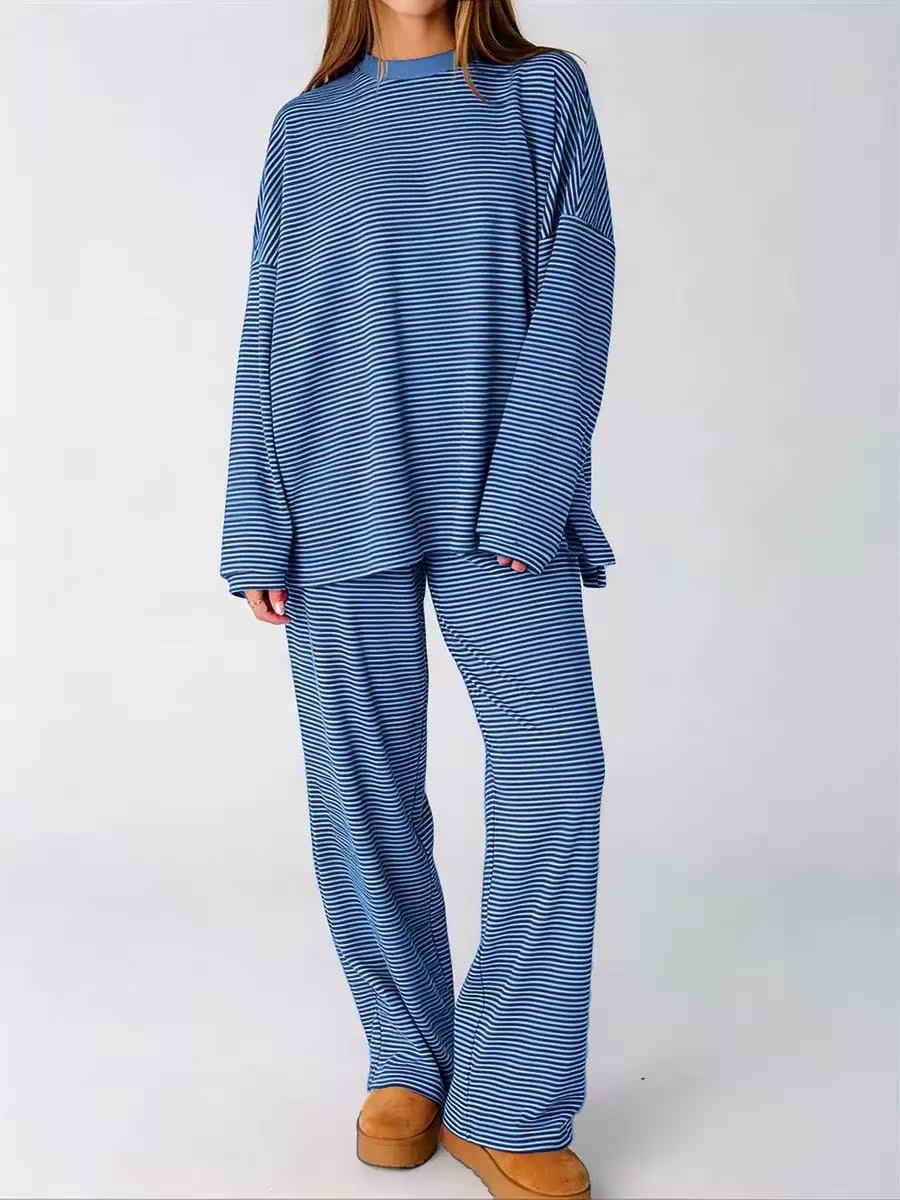 Striped loose casual long sleeved set   E1473