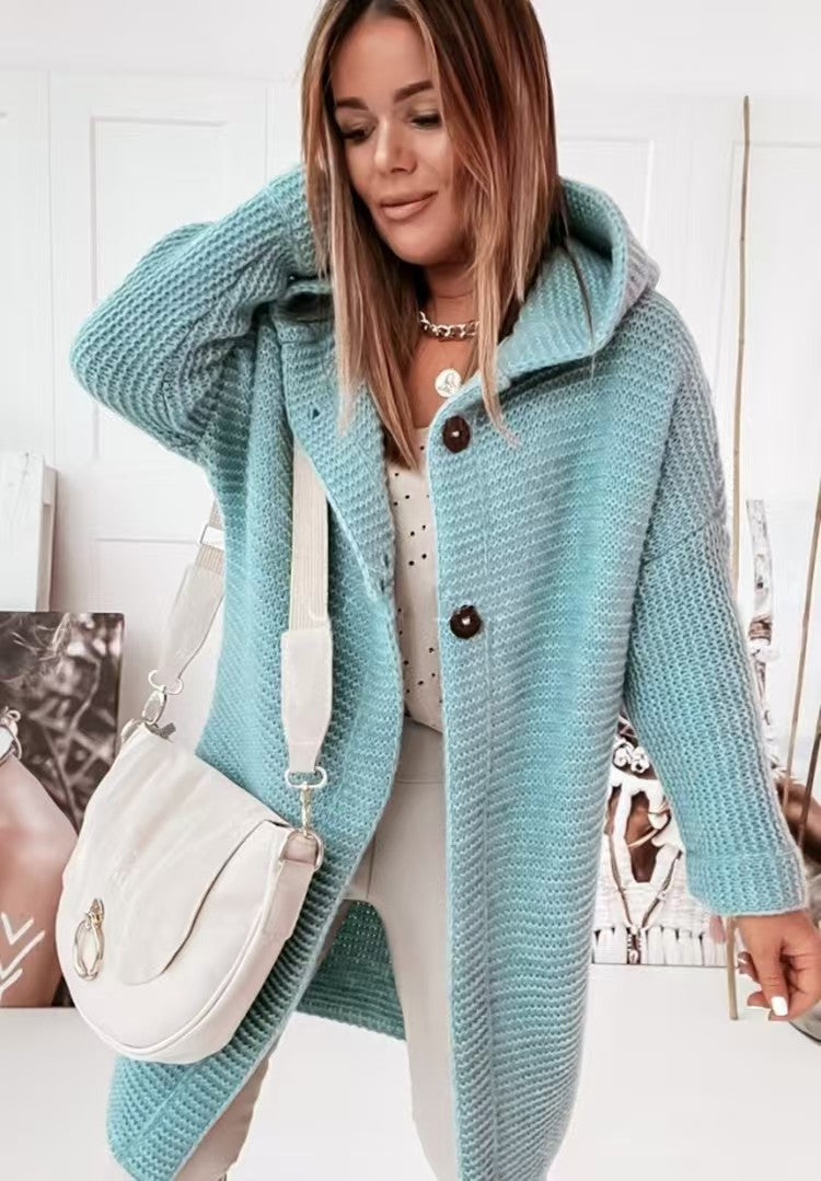 Knitted loose cardigan hooded    E311