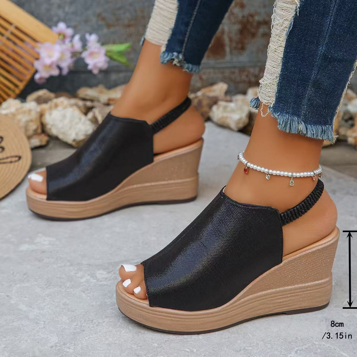 Ladies' high heels summer sandals with thick soles E1353