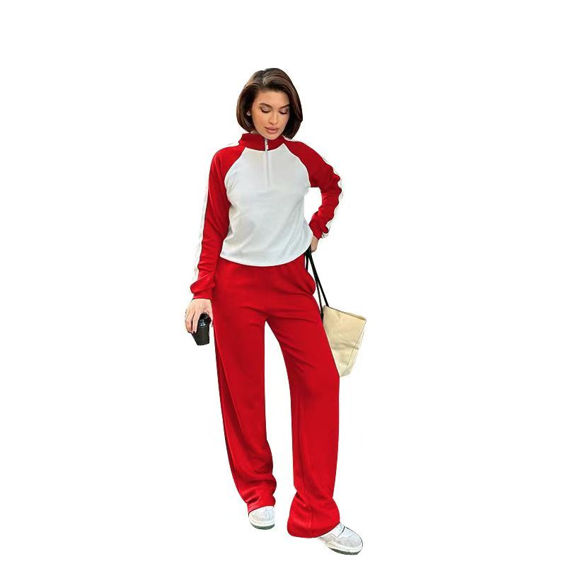 Color blocked long sleeved zipper hoodie  set   E770