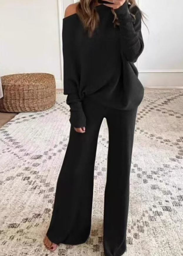 Casual loose fitting knitted sweater set    E293
