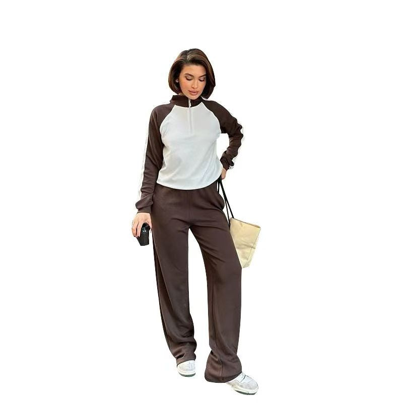 Color blocked long sleeved zipper hoodie  set   E770