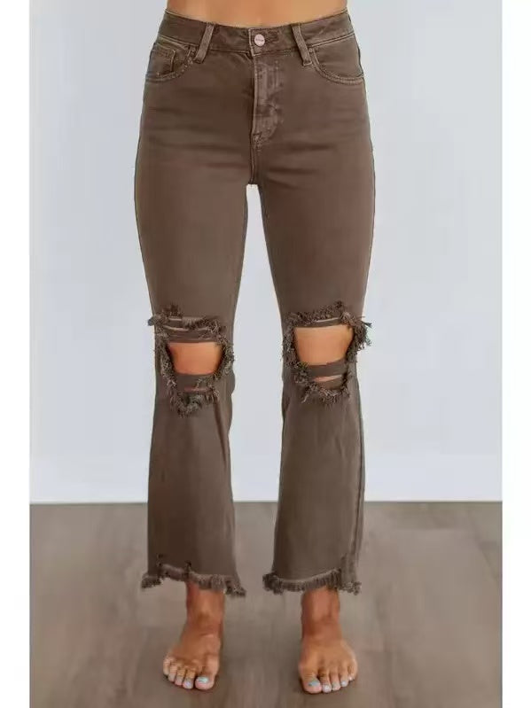 Punched trendy denim pants   E1434