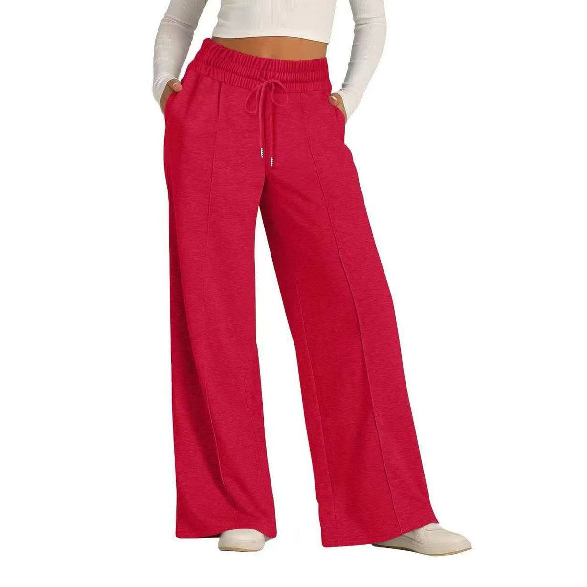 Loose drawstring solid color wide leg pants   E210