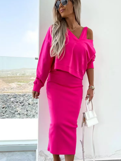 Popular long sleeved hoodie and long skirt set  E203