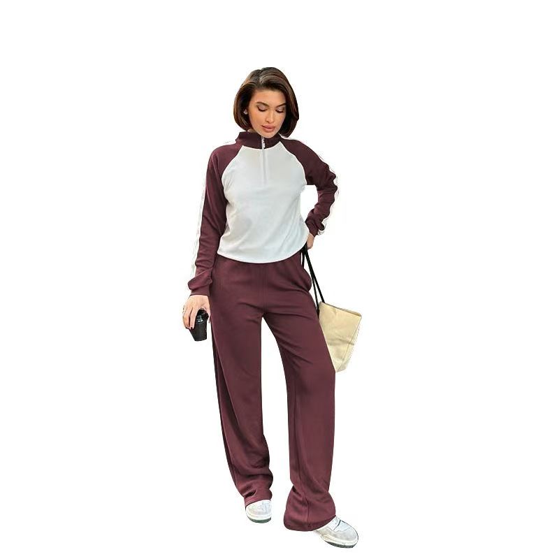 Color blocked long sleeved zipper hoodie  set   E770
