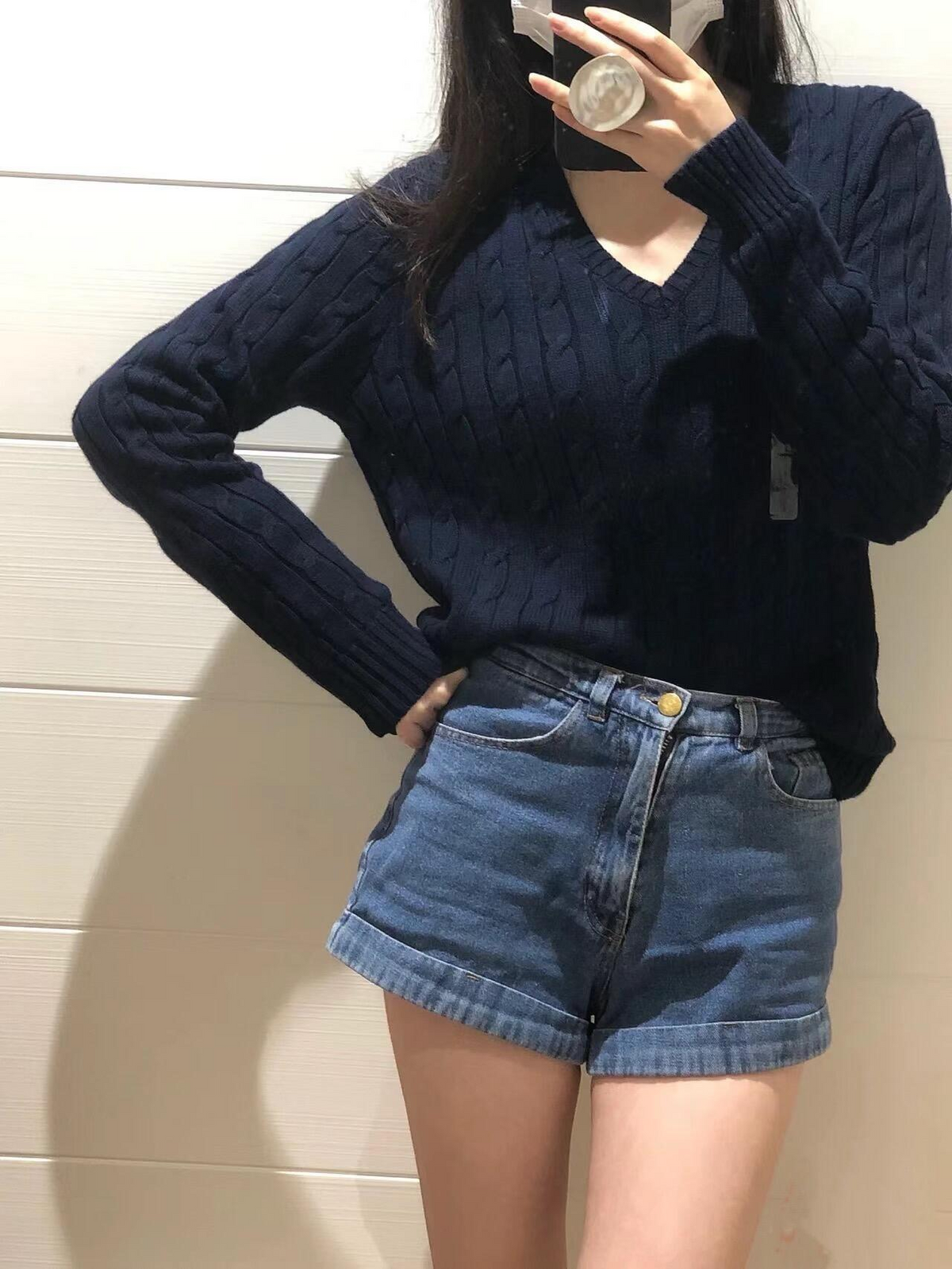 V-neck knitted sweater top  E1503