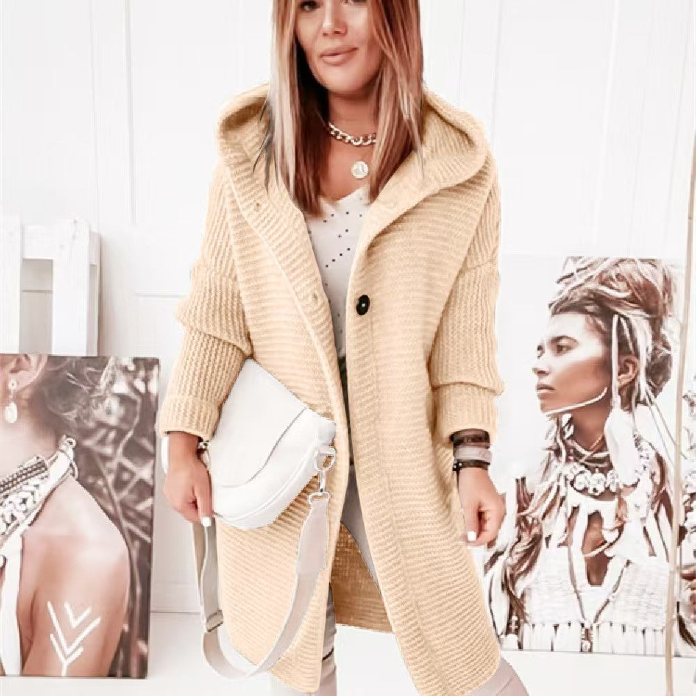 Knitted loose cardigan hooded    E311