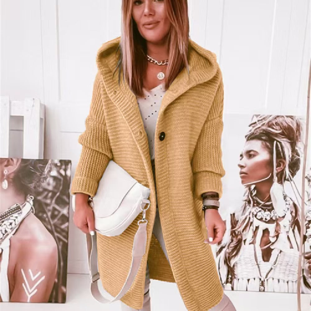 Knitted loose cardigan hooded    E311