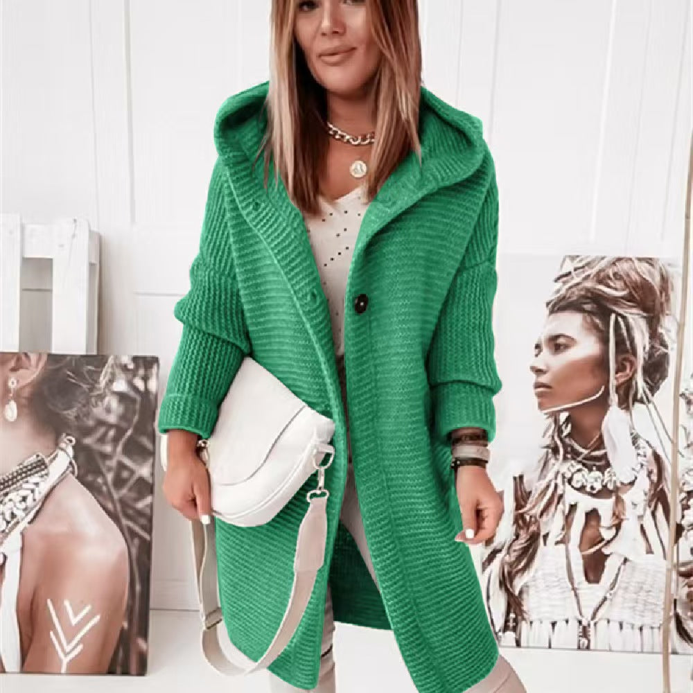 Knitted loose cardigan hooded    E311