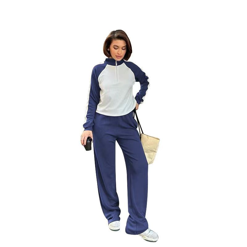 Color blocked long sleeved zipper hoodie  set   E770
