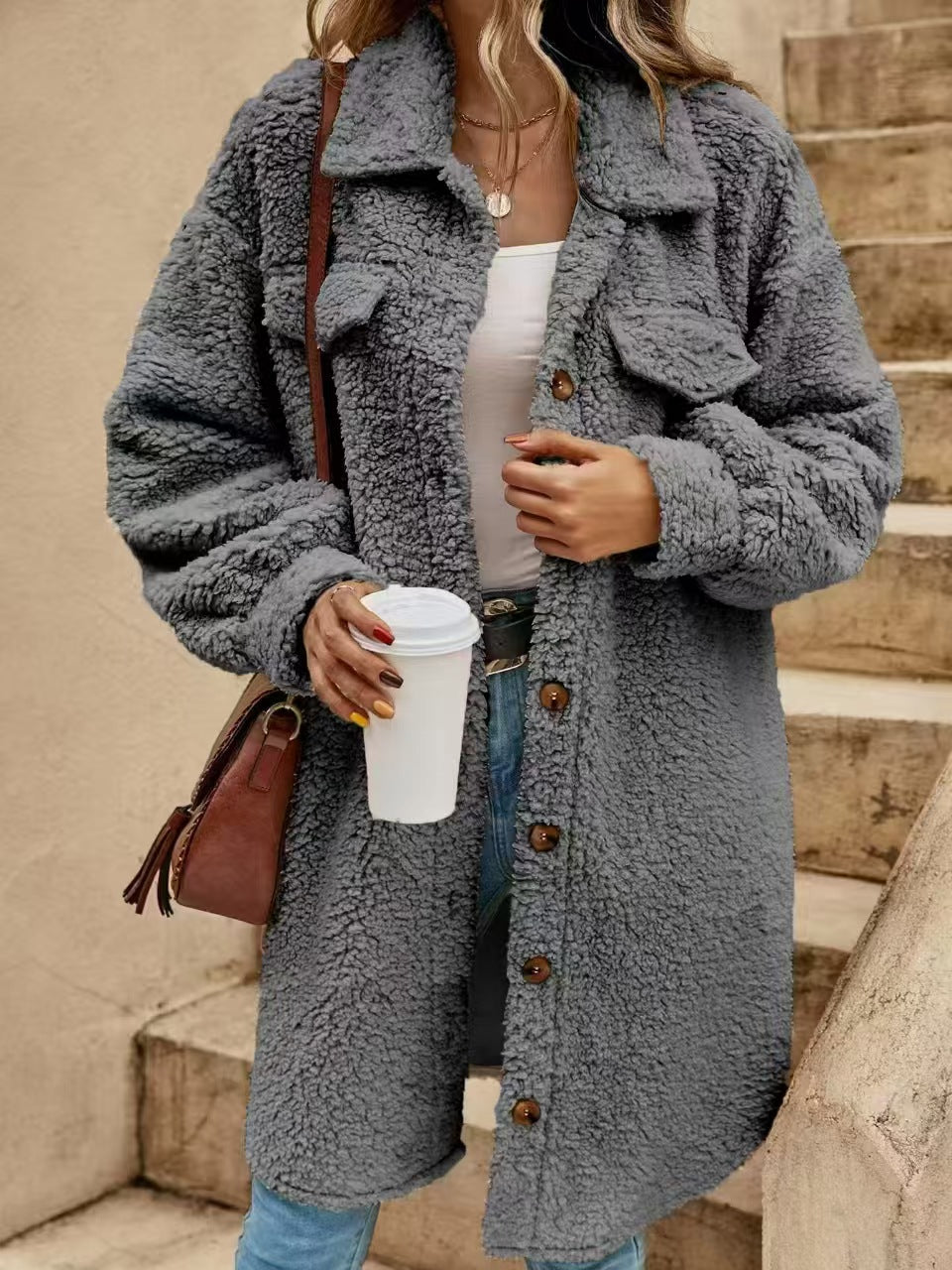 Popular loose plush coat long coat  E362