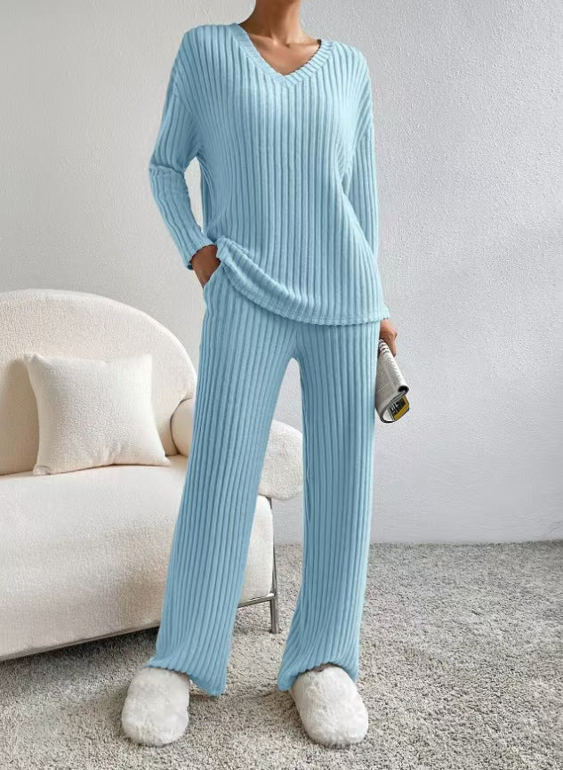 Knitted two-piece straight leg pants with loose fit E1464