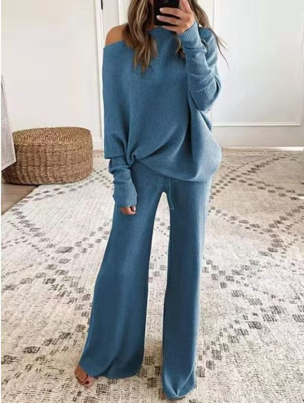 Casual loose fitting knitted sweater set    E293