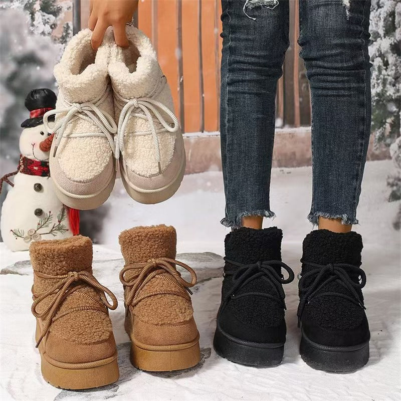 Short tube thick soled snow boots with fleece    E102