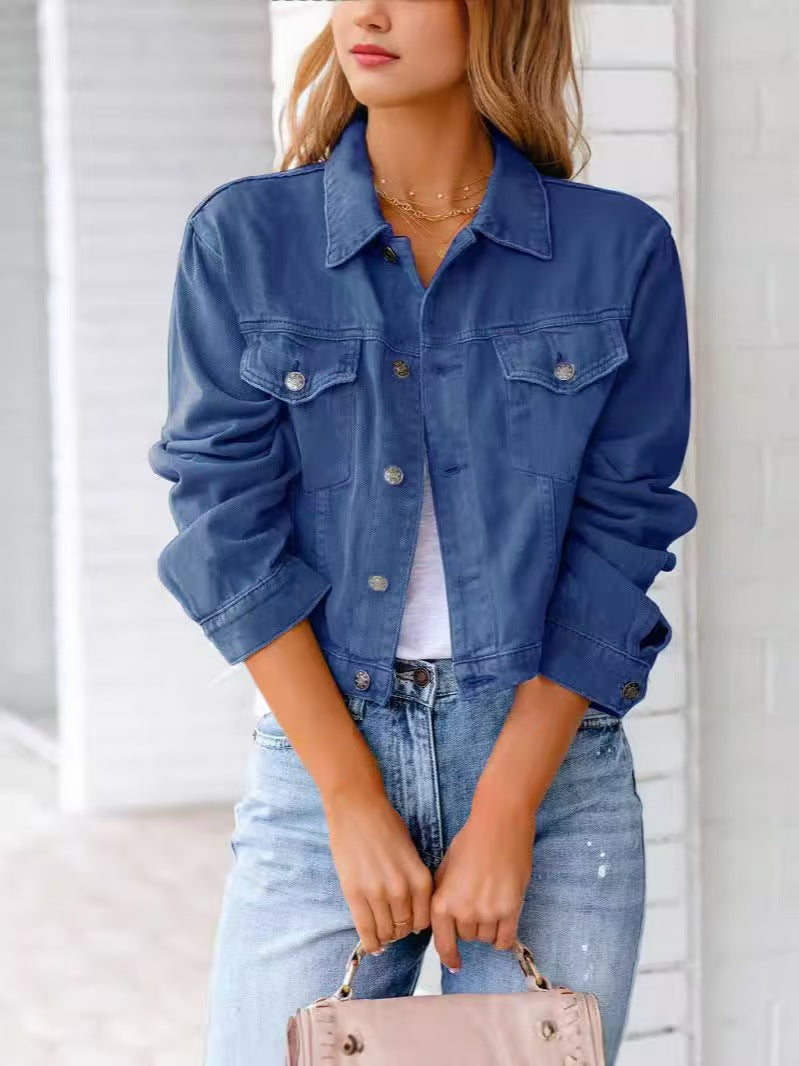 Popular denim jacket with long sleeves   E300