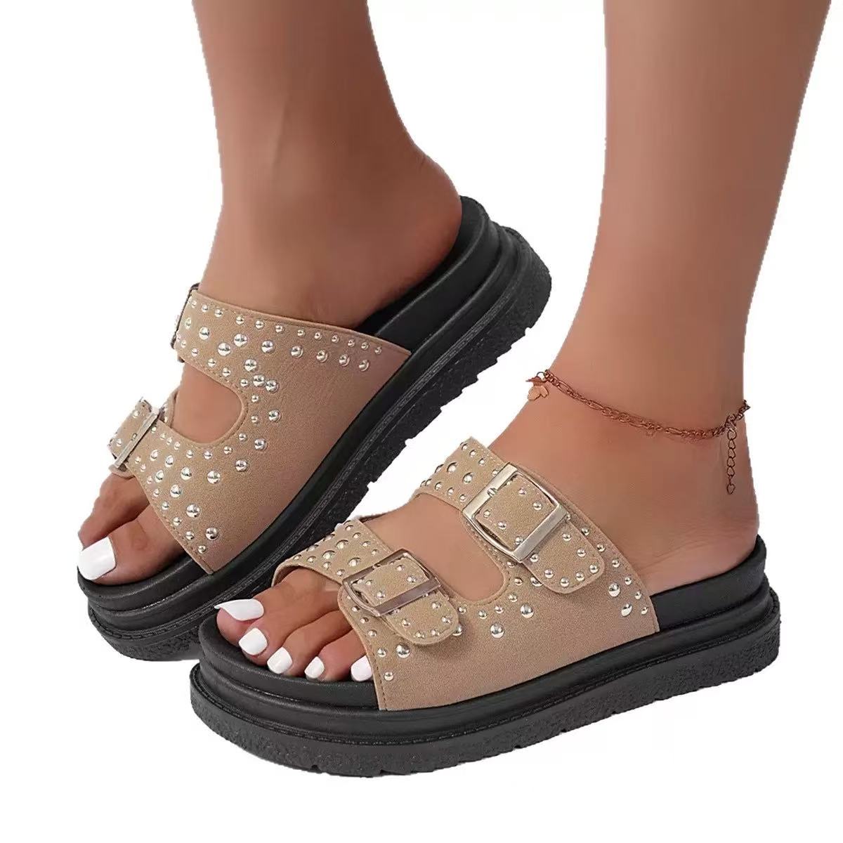 Thick soled double breasted flip flops  E1350