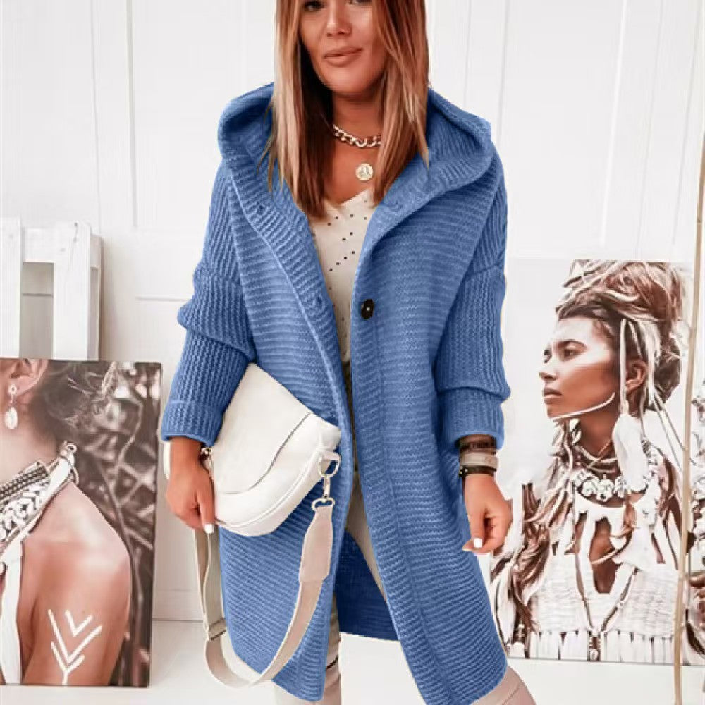 Knitted loose cardigan hooded    E311