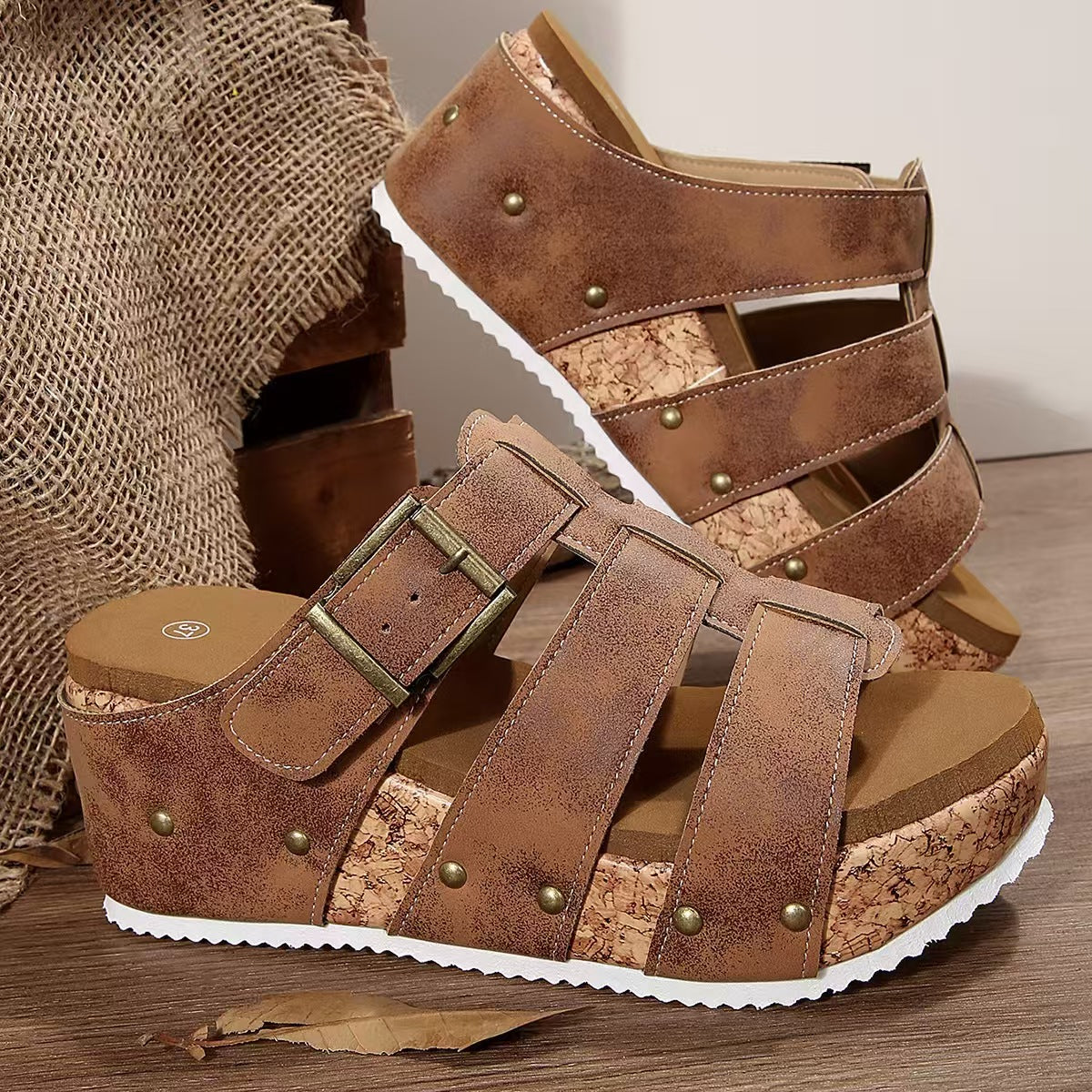 Thick soled outerwear vintage versatile buckle  E1122