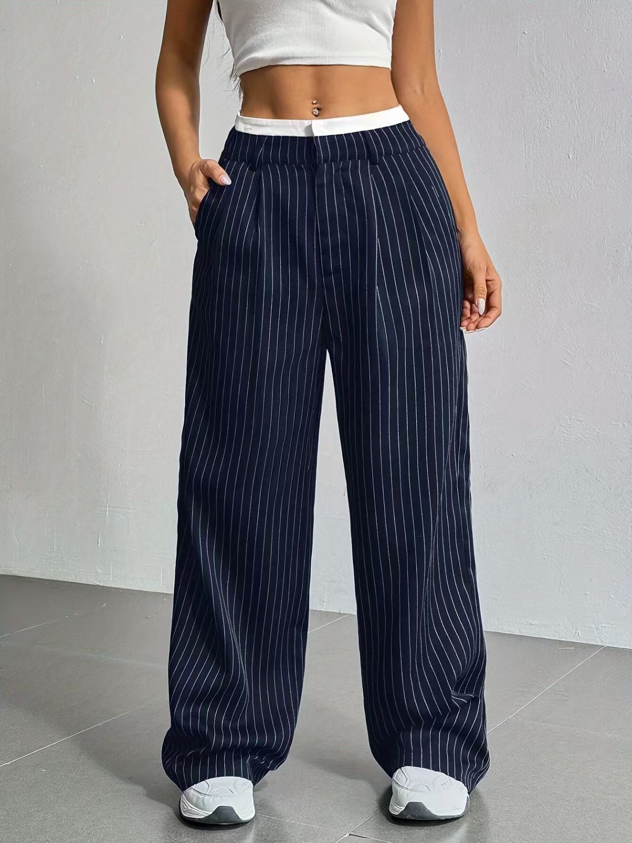 High waisted striped hanging feeling versatile for commuting E1292