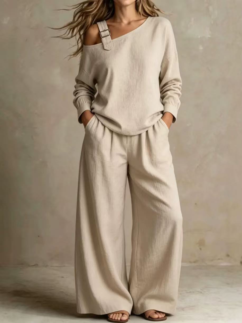 Casual One Shoulder Loose Set   E1432