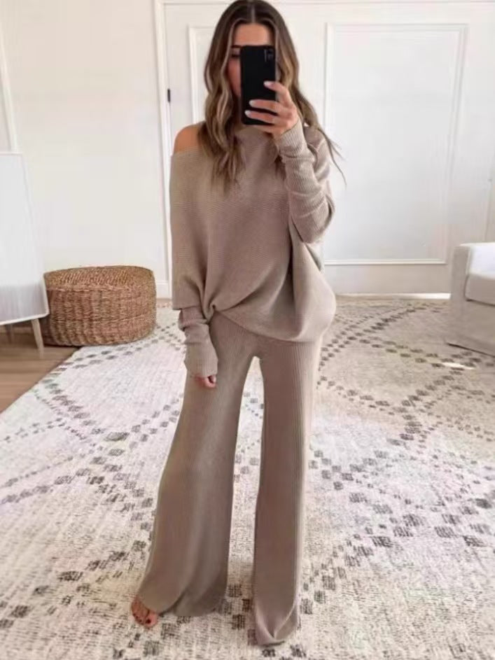 Casual loose fitting knitted sweater set    E293