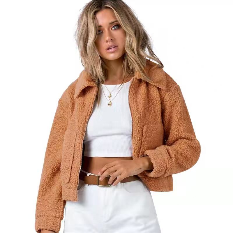 Plush jacket short long sleeved top   E400