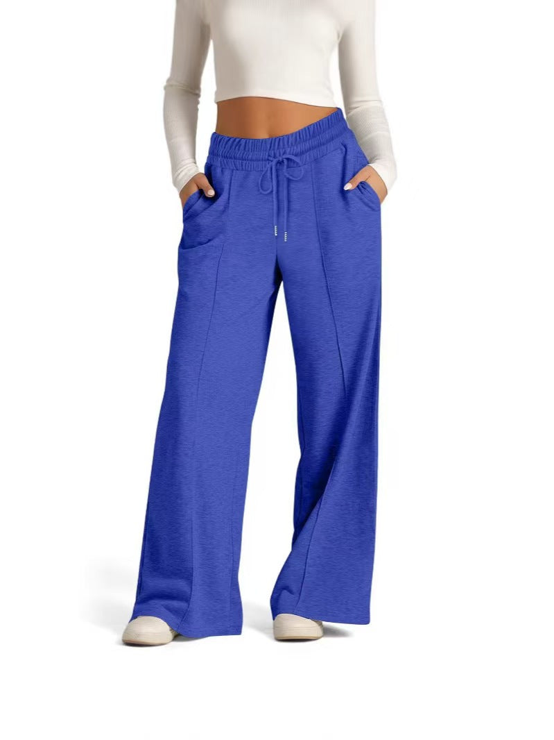 Loose drawstring solid color wide leg pants   E210